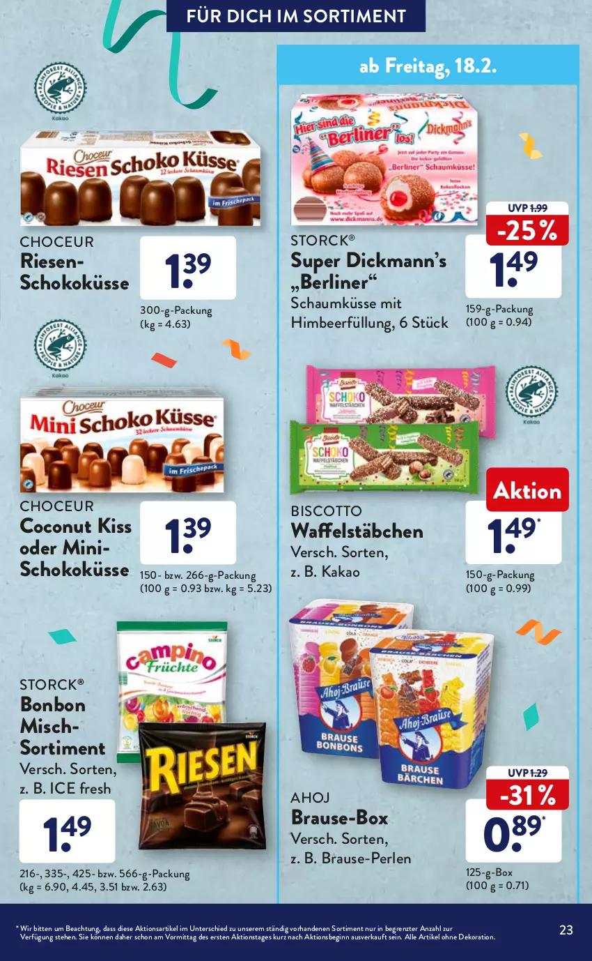 Aktueller Prospekt AldiSud - ALDI Sortiment - von 01.02 bis 28.02.2022 - strona 23 - produkty: alle artikel ohne dekoration, berliner, biscotto, brause, coconut, dekoration, elle, geback, gin, himbeer, kakao, kuchen, perlen, riegel, schoko, schokoriegel, storck, Ti, vanille, ZTE