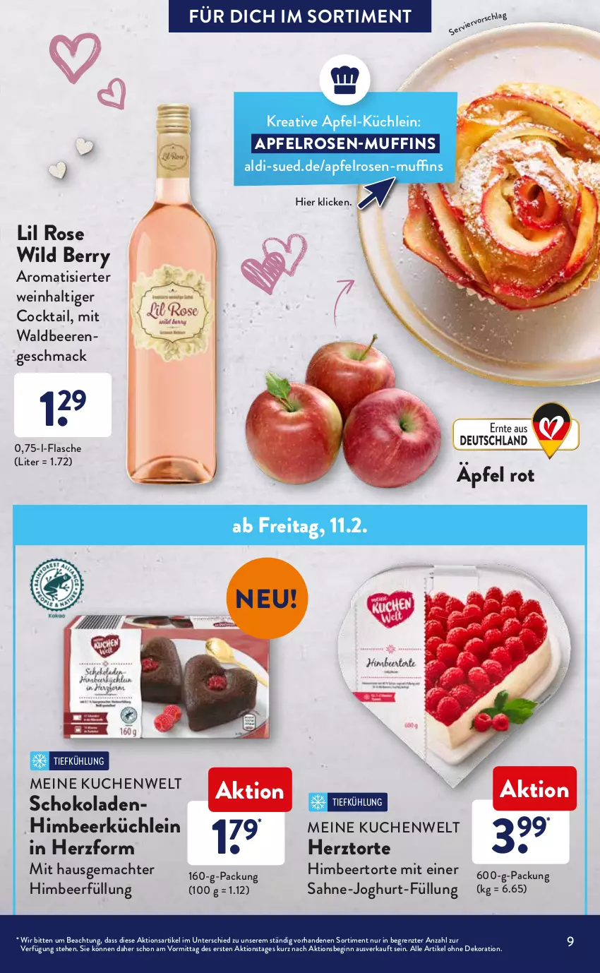 Aktueller Prospekt AldiSud - ALDI Sortiment - von 01.02 bis 28.02.2022 - strona 9 - produkty: aldi, alle artikel ohne dekoration, apfel, banane, bananen, Becher, beere, beeren, bier, bio, bio-bananen, chili, cocktail, dekoration, eis, erde, flasche, Fondue, früchte, gin, himbeer, joghur, joghurt, kakao, kuchen, mac, moser, Moser Roth, Muffin, muffins, obst, reis, rosen, sahne, schlagsahne, schoko, schokolade, schokoladen, Ti, torte, trauben, wein, Wild, wild berry, ZTE