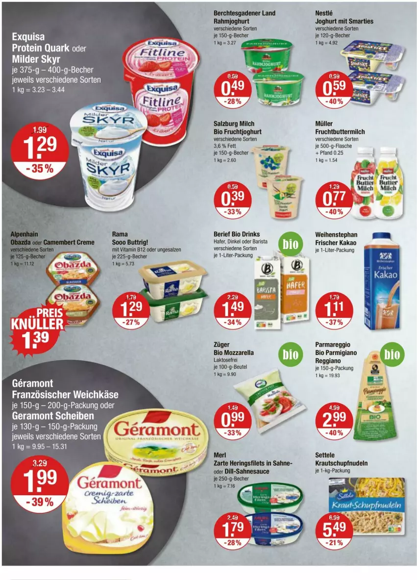 Aktueller Prospekt Vmarkt - Prospekte - von 07.03 bis 13.03.2024 - strona 6 - produkty: Becher, beutel, bio, butter, buttermilch, drink, drinks, exquisa, filet, filets, flasche, frucht, fruchtjoghurt, hafer, hering, Herings, heringsfilets, joghur, joghurt, kakao, Kraut, merl, milch, mozzarella, Müller, nudel, nudeln, parmigiano, parmigiano reggiano, quark, rahmjoghurt, rama, reggiano, rel, ring, sahne, salz, sauce, settele, smarties, tee, Ti, vita, Vitamin B, weihenstephan