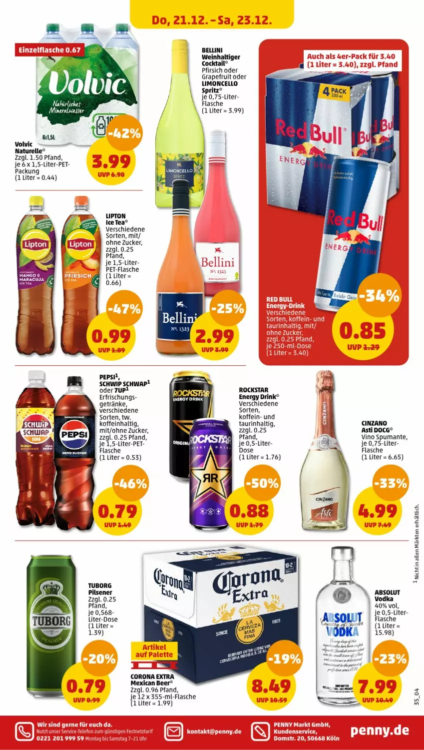 Aktueller Prospekt Penny - Prospekte - von 18.12 bis 23.12.2023 - strona 37 - produkty: asti, cin, cinzano, cocktail, corona, corona extra, drink, elle, energy drink, flasche, getränk, getränke, grapefruit, ice tea, limo, lipton, lipton ice tea, natur, pepsi, pet-flasche, pfirsich, pils, pilsener, puma, rel, Rockstar, Schwip Schwap, spumante, Ti, Vino Spumante, vodka, volvic, wein, zucker