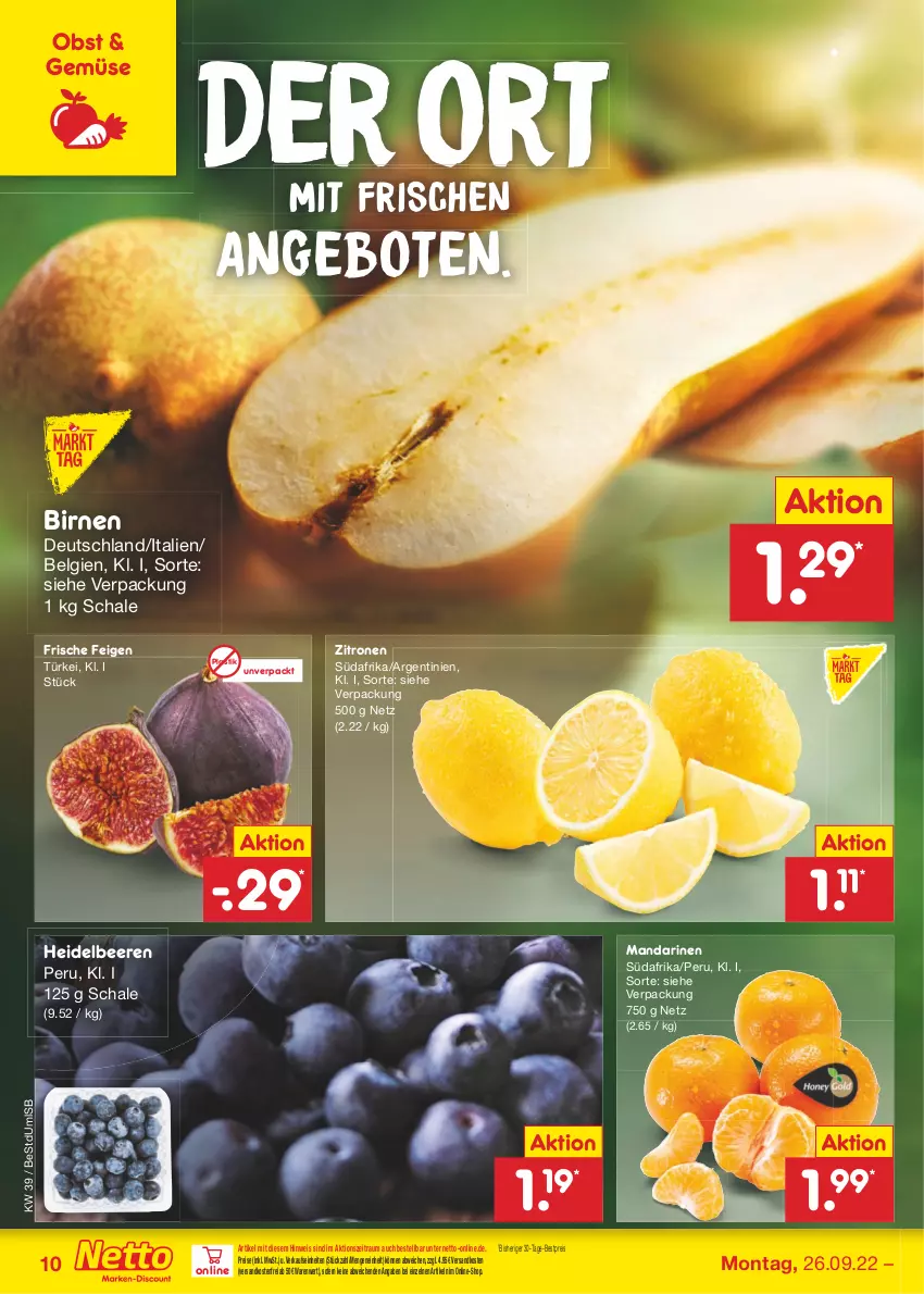 Aktueller Prospekt Netto Marken-Discount - Filial-Angebote - von 26.09 bis 01.10.2022 - strona 10 - produkty: angebot, angebote, asti, beere, beeren, bestpreis, Birnen, eis, Feigen, heidelbeere, heidelbeeren, LG, mandarine, mandarinen, ndk, obst, reis, Schal, Schale, Ti, versandkostenfrei, zitrone, zitronen