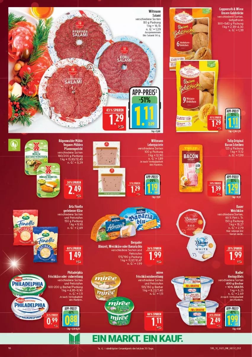 Aktueller Prospekt Marktkauf - Prospekt - von 14.12 bis 20.12.2025 - strona 18 - produkty: auer, Becher, Brei, brötchen, coppenrath, eis, gin, Goldstücke, miree, pastete, pfanne, pfannen, philadelphia, reis, rügenwalder, rügenwalder mühle, salami, tee, Ti, tulip, wiltmann, ZTE