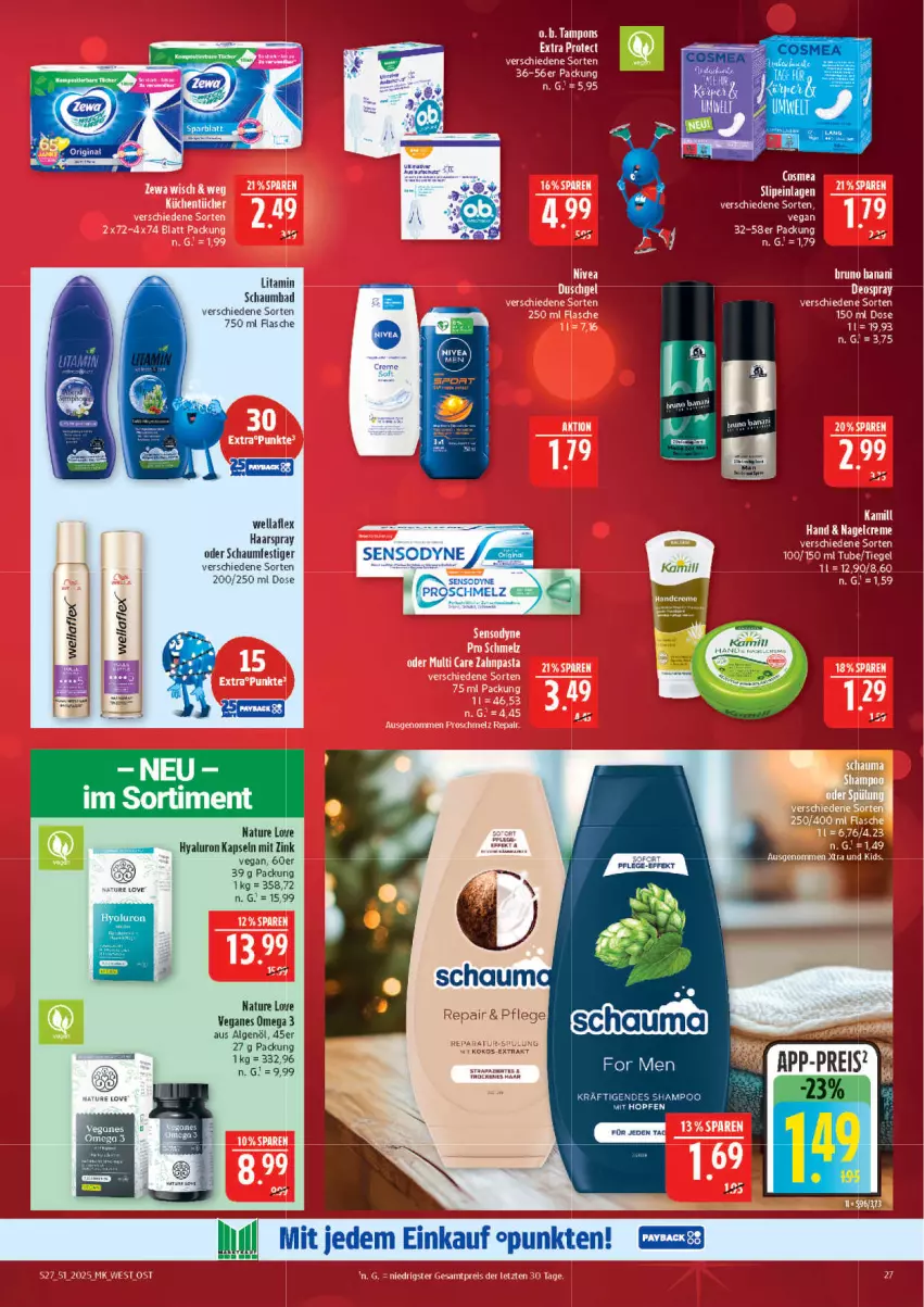 Aktueller Prospekt Marktkauf - Prospekt - von 14.12 bis 20.12.2025 - strona 27 - produkty: ACC, Bad, flasche, haarspray, hyaluron, Kamill, LG, natur, oder schaumfestiger, omega, schaumbad, schaumfestiger, shampoo, Ti