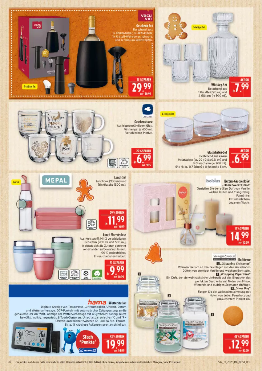 Aktueller Prospekt Marktkauf - Prospekt - von 14.12 bis 20.12.2025 - strona 32 - produkty: auto, Behälter, Blüte, Duftkerze, eier, eis, flasche, Gläser, Holz, Karaffe, kerze, lunchbox, mam, minze, reis, Schal, Schale, tablet, tablett, tasse, Ti, tisch, trinkflasche, uhr, vanille, wein, Wetterstation, whiskey, wrap