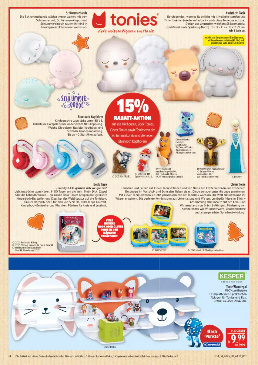 Aktueller Prospekt Marktkauf - Prospekt - von 14.12 bis 20.12.2025 - strona 34 - produkty: akku, auer, buch, bügel, decke, disney, eis, elle, fanta, Kinder, Kinderbuch, kopfhörer, latte, Nachtlicht, natur, Nike, pingui, regal, reis, Ria, ring, rwe, spielzeug, tee, Ti, timer, tisch, Toniebox, wandregal, wasser, WICK