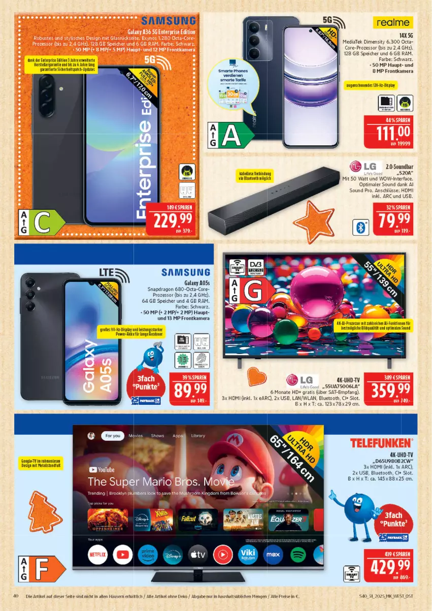 Aktueller Prospekt Marktkauf - Prospekt - von 14.12 bis 20.12.2025 - strona 40 - produkty: akku, auer, eis, elle, ente, frontkamera, HDMI, kamera, LG, reis, rwe, Samsung, samsung galaxy, Samsung Galaxy A, teller, Ti, uhd, UHD-TV, usb