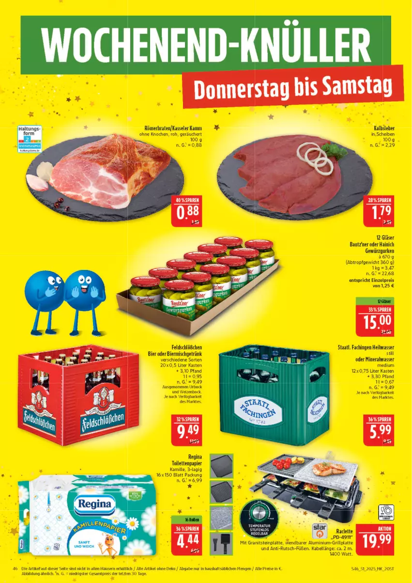 Aktueller Prospekt Marktkauf - Prospekt - von 14.12 bis 20.12.2025 - strona 46 - produkty: Alwa, Bau, bier, eis, getränk, gewürz, Gewürzgurke, gewürzgurken, Gläser, grill, grillplatte, gurke, gurken, Kamill, kamille, kasseler, latte, mineralwasser, reis, Staatl. Fachingen, Ti, wasser, ZTE