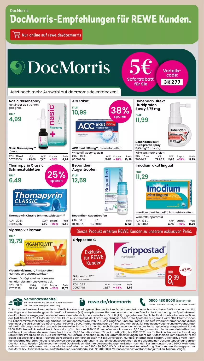 Aktueller Prospekt Rewe - Prospekte - von 16.10 bis 21.10.2023 - strona 17 - produkty: ACC, Apotheke, Avanti, Bepanthen, brause, Brausetabletten, decke, Dobendan, eier, eis, elle, Flurbiprofen, Grippostad, gutschein, gutscheine, ilag, Imodium, K2, Kinder, lebensmittel, LG, Nasenspray, Nasic, ndk, Ofen, reis, rezept, rezepte, sofortrabatt, Spezi, Sport, tablet, tablett, Tablette, telefon, Thomapyrin, Ti, Tiere, tisch, uhr, versandkostenfrei, Vigantol, Vigantolvit, vita, Vitamin D, weck