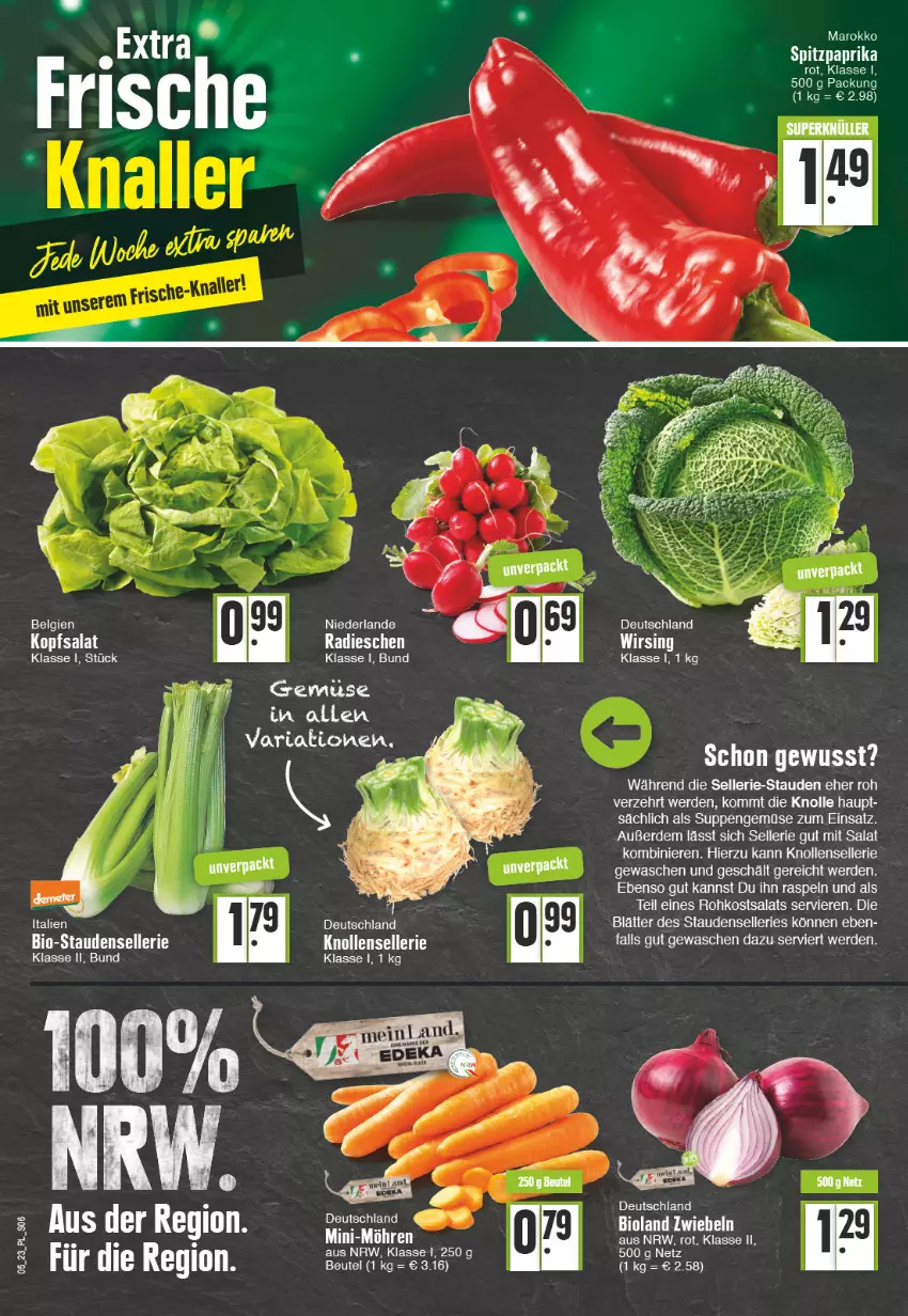 Aktueller Prospekt E Center - Angebote der Woche - von 30.01 bis 04.02.2023 - strona 6 - produkty: bio, bioland, elle, ente, erde, kopfsalat, LG, Mini-Möhren, möhren, paprika, paprika rot, radieschen, salat, Spitzpaprika, stauden, suppe, suppen, Wirsing, zwiebel, zwiebeln