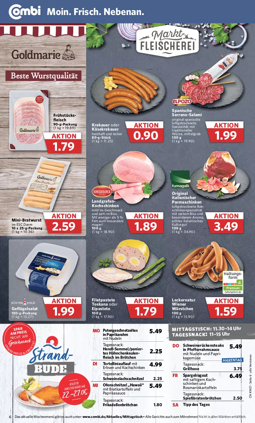 Aktueller Prospekt Combi - Prospekte - von 22.05 bis 27.05.2023 - strona 10 - produkty: auer, axe, braten, bratwurst, brötchen, dell, eis, elle, erbsen, filet, fleisch, frikadellen, frühstücksfleisch, Geflügel, geflügelsalat, geschnetzeltes, gin, grill, grillhaxe, Haxe, Hendl, kartoffel, kartoffeln, Käse, kochschinken, krakauer, lachs, LG, mac, natur, nudel, nudeln, Ofen, paprika, parmaschinken, pastete, pfeffer, pute, Putengeschnetzeltes, Ragout, reis, rohschinken, rosmarin, Rückensteak, rückensteaks, saft, salami, salat, sauce, schinken, schnitzel, schwein, schweine, Schweinelachs, schweinerücken, Semmel, serrano, snack, spargel, Spezi, steak, steaks, Ti, tisch, torte, tortellini, uhr, wein, weine, wiener, wiener würstchen, wurst, würstchen, Zelt