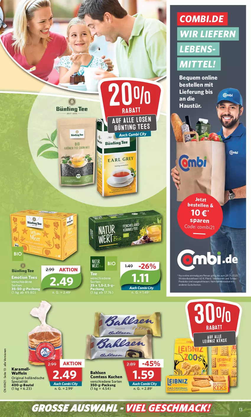 Aktueller Prospekt Combi - Prospekte - von 22.05 bis 27.05.2023 - strona 17 - produkty: aust, bahlsen, beutel, bünting tee, comtess, comtess kuchen, elle, gin, gutschein, gutscheine, karamell, keks, kekse, kuchen, lebensmittel, leibniz, mac, Spezi, Tchibo, tee, Ti, waffeln