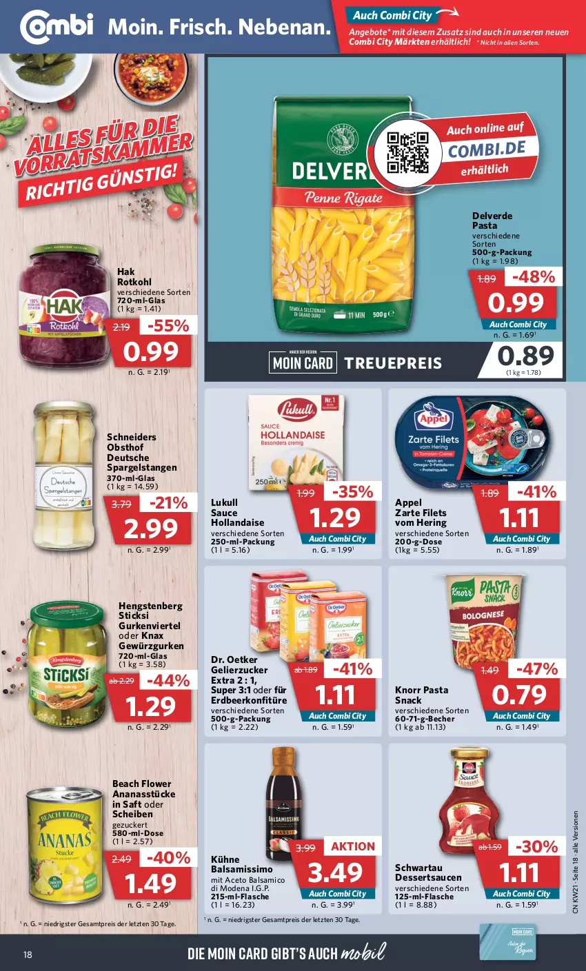 Aktueller Prospekt Combi - Prospekte - von 22.05 bis 27.05.2023 - strona 22 - produkty: aceto, aceto balsamico, ananas, Ananasstücke, angebot, angebote, balsam, balsamico, Becher, dessert, desserts, dessertsauce, Dr. Oetker, eis, erde, filet, filets, flasche, gelierzucker, gewürz, Gewürzgurke, gewürzgurken, gurke, gurken, hengstenberg, hering, hollandaise, knorr, knorr pasta, konfitüre, Kühne, lukull, Mode, obst, pasta, pasta snack, reis, ring, rotkohl, saft, sauce, sauce hollandaise, saucen, Schwartau, sim, snack, spargel, Ti, ZTE, zucker