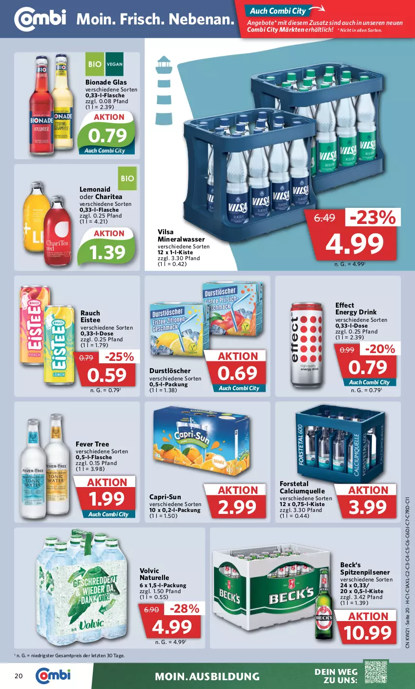 Aktueller Prospekt Combi - Prospekte - von 22.05 bis 27.05.2023 - strona 24 - produkty: Alwa, angebot, angebote, bio, bionade, Calcium, Cap, capri-sun, drink, durstlöscher, Effect, eis, eistee, elle, energy drink, flasche, Forstetal, mineralwasser, natur, pils, pilsener, Rauch, reis, rel, tee, Ti, usb, vilsa, volvic, wasser, ZTE