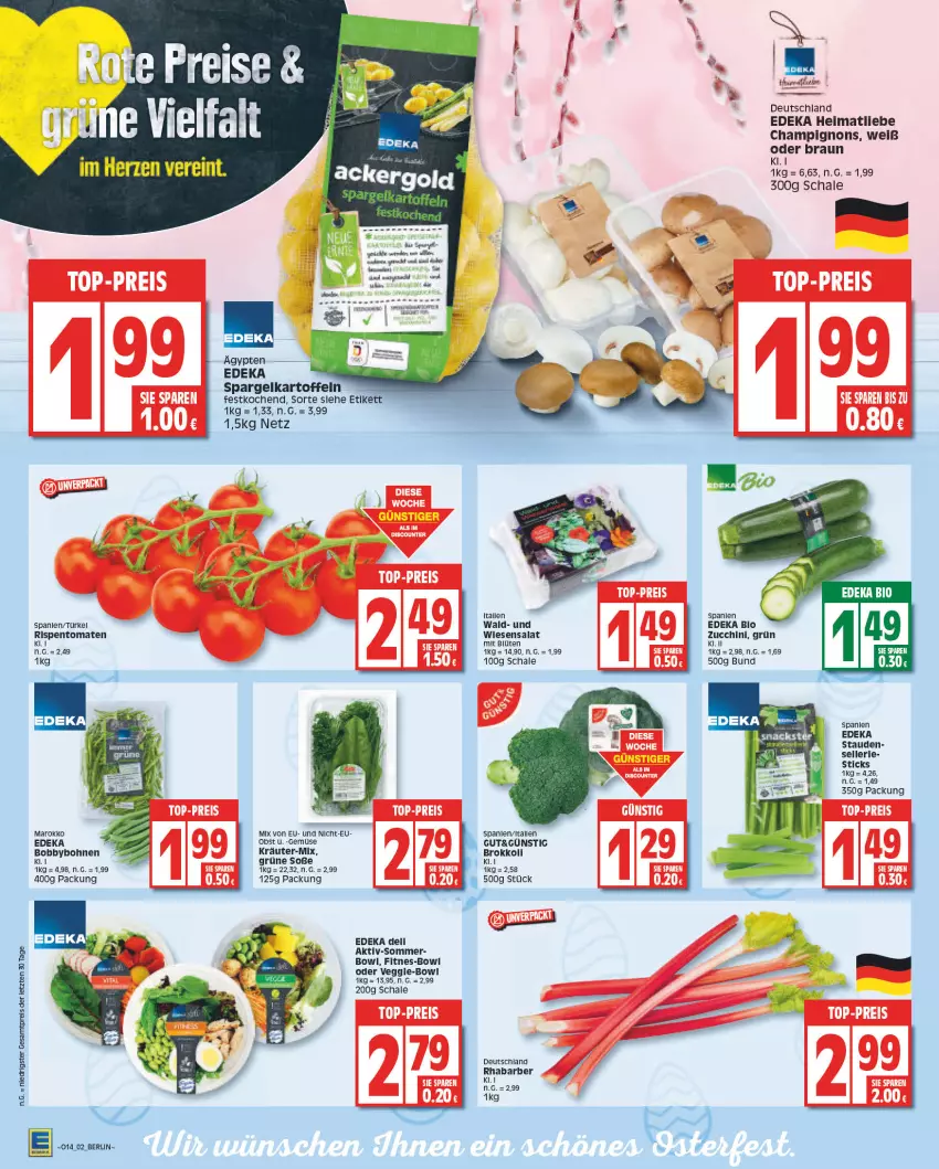 Aktueller Prospekt Edeka - Angebote der Woche - von 27.03 bis 01.04.2023 - strona 2 - produkty: bio, Blüte, bohne, bohnen, braun, brokkoli, champignon, champignons, deka, dell, edeka bio, eis, elle, kartoffel, kartoffeln, kräuter, obst, reis, rhabarber, rispentomaten, salat, Schal, Schale, Soße, spargel, stauden, Ti, tomate, tomaten, ZTE, zucchini