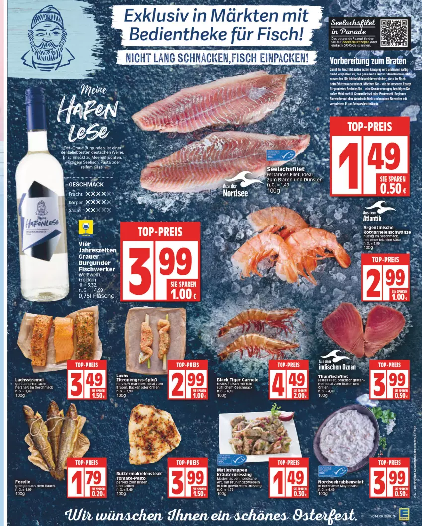 Aktueller Prospekt Edeka - Angebote der Woche - von 27.03 bis 01.04.2023 - strona 9 - produkty: auer, aust, braten, butter, dressing, eis, elle, filet, fisch, früchte, früchten, garnelen, gewürz, gin, grill, ideal zum braten, Kette, lachs, lachsfilet, lack, LG, mac, Makrele, matjes, meeresfrüchte, mehl, Nordsee, nuss, Paniermehl, pesto, Rauch, reis, rel, rezept, salat, seelachsfilet, Semmel, steak, tee, thunfisch, Ti, tisch, tomate, top-preis, wein, weine, Yo, zitrone, zitronen, ZTE, zwiebel, zwiebeln