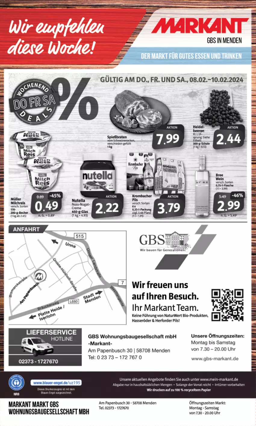 Aktueller Prospekt Markant - Prospekte - von 05.02 bis 10.02.2024 - strona 16 - produkty: angebot, angebote, Bau, beere, beeren, bio, braten, brot, creme, eier, elle, hasseröder, lieferservice, natur, nuss, nutella, pils, rwe, Schal, Schale, Ti, uhr