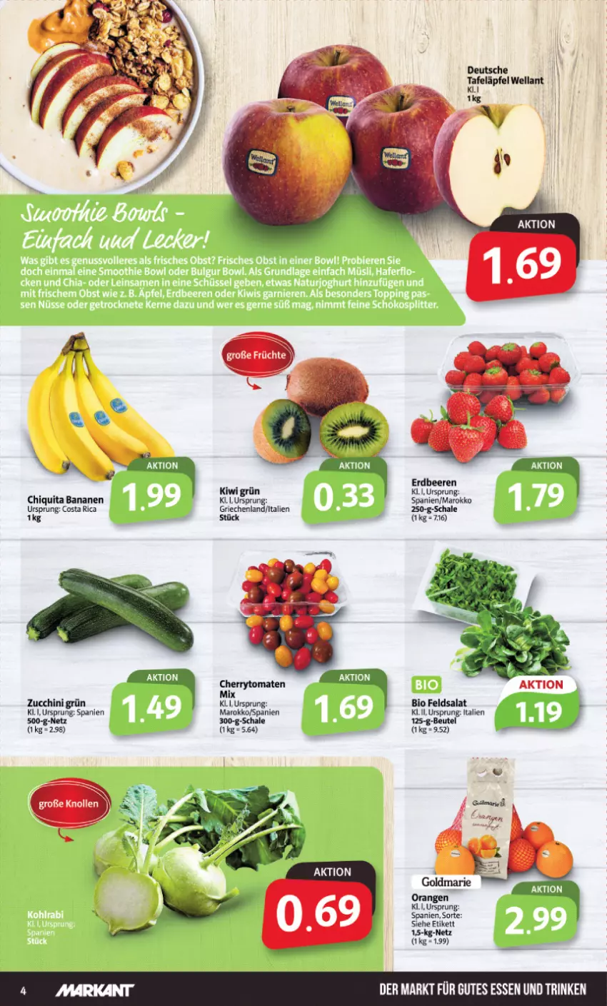 Aktueller Prospekt Markant - Prospekte - von 05.02 bis 10.02.2024 - strona 4 - produkty: banane, bananen, beere, beeren, beutel, bio, chiquita, erdbeere, erdbeeren, feldsalat, früchte, gutes essen, kiwi, orange, orangen, salat, Schal, Schale, tafeläpfel, Ti, Wella, zucchini