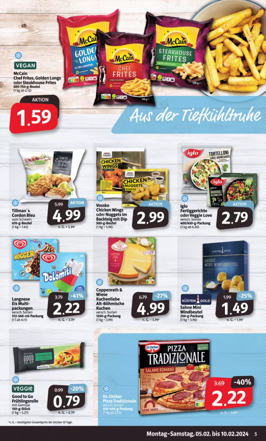 Aktueller Prospekt Markant - Prospekte - von 05.02 bis 10.02.2024 - strona 5 - produkty: beutel, chicken wings, coppenrath, cordon bleu, dip, eis, fertiggericht, fertiggerichte, iglo, kuchen, kuchenliebe, langnese, mccain, mit gemüse, nuggets, pizza, reis, schwein, steak, Ti, veggie, Veggie Love, vossko, wein, Windbeutel, ZTE