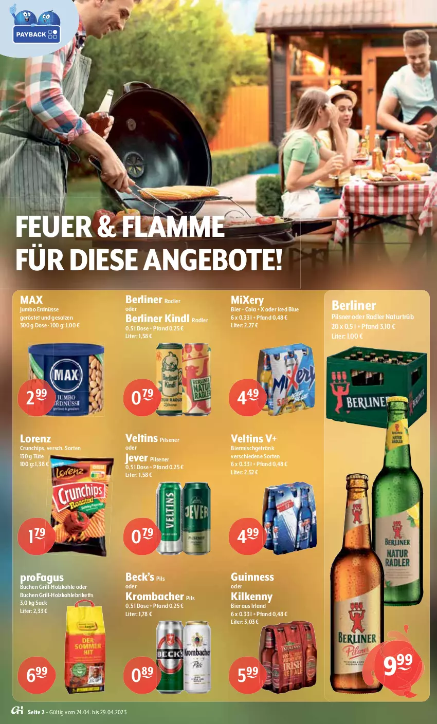 Aktueller Prospekt Getraenke Hoffmann - Prospekte - von 24.04 bis 29.04.2023 - strona 2 - produkty: angebot, angebote, apfel, Apfelschorle, ball, Berger, berliner, berliner kindl, bier, black forest, bowle, briketts, buch, burger, chardonnay, chips, coca-cola, cola, crunchips, cuvée, dry gin, ecco, eis, elle, erde, erdnüsse, flasche, frucht, fruchtsecco, getränk, getränke, gewinnspiel, gin, grill, grill-holzkohle, Guinness, hängematte, Holz, holzkohle, ice tea, jever, jever pilsener, jumbo, katlenburger, Kilkenny, krombache, krombacher, krombacher pils, lack, lamm, LG, limo, limonade, lorenz, lorenz crunchips, Mixer, mixery, mw-flasche, natur, obst, oder radler, pepsi, perlen, pfanne, Pfanner, pils, pilsener, pilsner, profagus, radeberger, radler, rel, rotkäppchen, rotwein, rum, sac, salz, sanpellegrino, schorle, Selters, Spiele, Spreequell, stifte, Ti, Tüte, veltins, veltins pilsener, vilsa, vodka, volvic, weck, wein, whisky