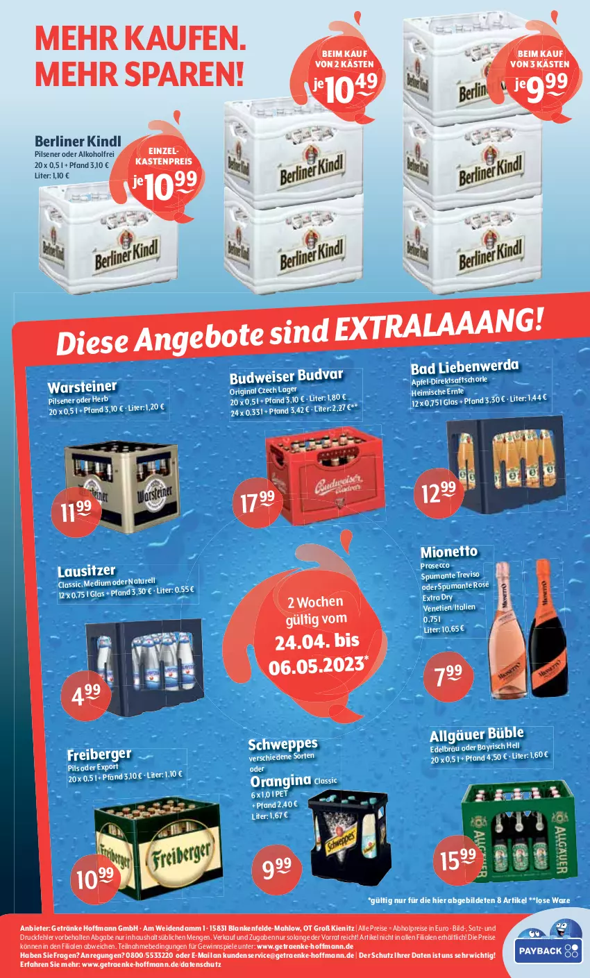 Aktueller Prospekt Getraenke Hoffmann - Prospekte - von 24.04 bis 29.04.2023 - strona 8 - produkty: abholpreise, alkohol, apfel, Bad, berliner, berliner kindl, ecco, eis, getränk, getränke, gewinnspiel, gin, LG, mionetto, natur, orangina, pils, pilsener, prosecco, puma, reis, rel, schorle, Spiele, spumante, Ti