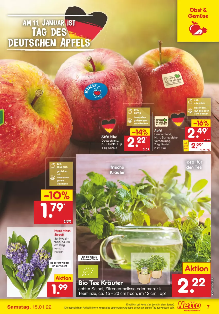 Aktueller Prospekt Netto Marken-Discount - Filial Angebote - von 10.01 bis 15.01.2022 - strona 7 - produkty: angebot, beutel, bio, blume, blumen, kräuter, minze, obst, pflanze, pflanzen, saft, Schal, Schale, tee, Ti, tisch, topf, zitrone, zitronen, ZTE