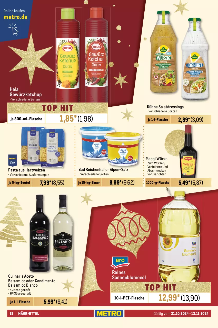 Aktueller Prospekt Metro - GastroJournal - von 31.10 bis 13.11.2024 - strona 18 - produkty: aceto, aceto balsamico, apfel, auer, Bad, bag-in-box, balsam, balsamico, balsamico bianco, beutel, blume, blumen, blumenöl, braten, Brühe, burger, condimento, creme, culinaria, Dr. Oetker, dressing, eimer, flasche, Gemüsebrühe, gewürz, gewürzketchup, gurke, gurken, hartweizen, Hela, hengstenberg, ketchup, knorr, Konserven, Kraut, Kühne, maggi, maggi würze, Metro, mousse, nuss, nuss-nugat-creme, nutella, pasta, peperoni, Peroni, pet-flasche, pizza, Ria, rotkohl, salat, salatdressing, salz, sandwich, Sauerkraut, sonnenblume, sonnenblumen, sonnenblumenöl, suppe, suppen, Ti, tomate, tomaten, wein, Weinsauerkraut