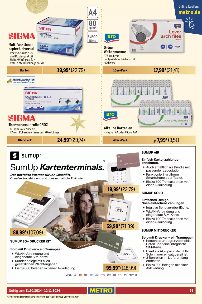 Aktueller Prospekt Metro - GastroJournal - von 31.10 bis 13.11.2024 - strona 35 - produkty: angebot, asti, batterie, batterien, Bau, baumwolle, bett, Brei, decksohle, drucker, eis, elle, ente, geschirr, geschirrtücher, hose, Jacke, Kette, messer, Metro, metro gastro, ordner, papier, Ria, sattel, Ti, tisch, tücher, wolle