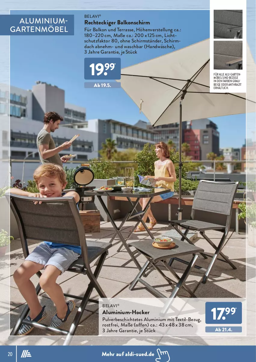 Aktueller Prospekt AldiSud - ALDI Garten - von 31.03 bis 30.04.2022 - strona 20 - produkty: aldi, Garten, gartenmöbel, hocker, möbel, schirmständer, Ti