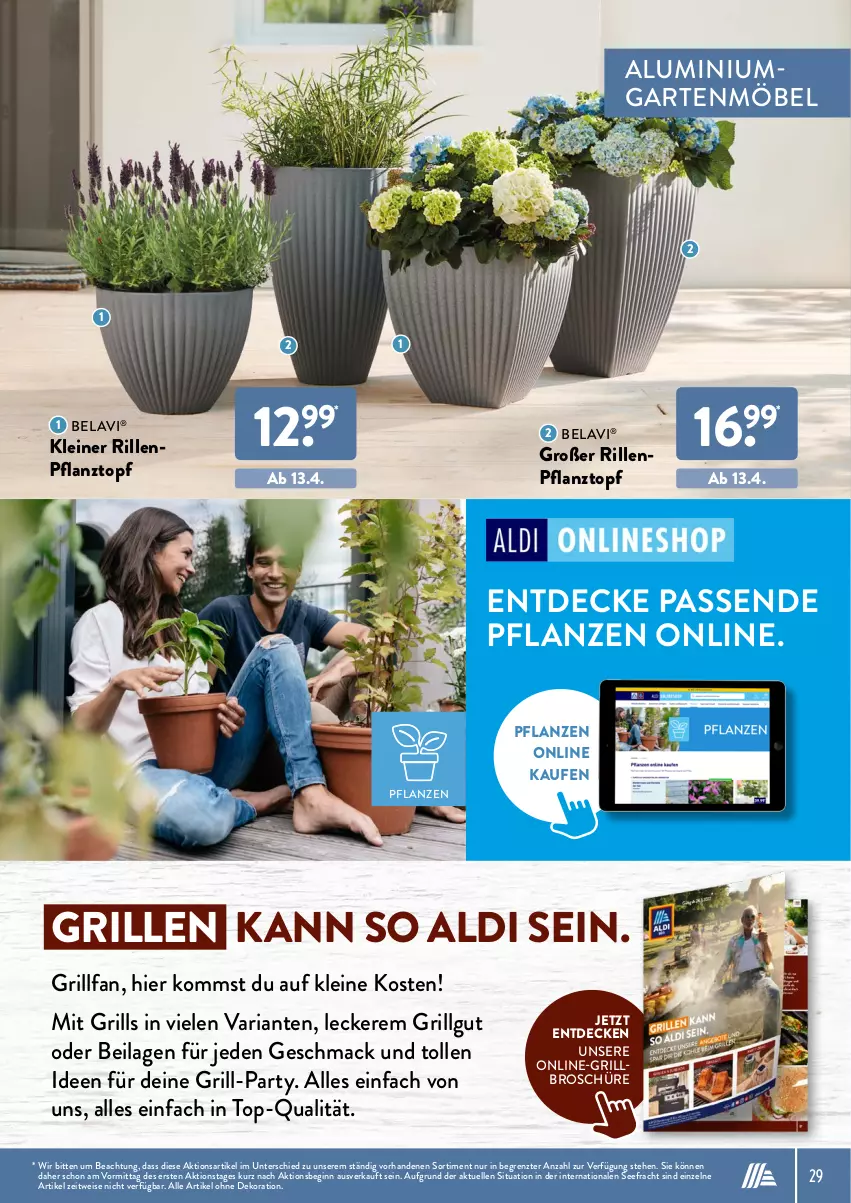 Aktueller Prospekt AldiSud - ALDI Garten - von 31.03 bis 30.04.2022 - strona 29 - produkty: aldi, alle artikel ohne dekoration, decke, dekoration, eis, elle, Garten, gartenmöbel, gin, grill, ilag, leine, LG, mac, möbel, pflanze, pflanzen, Pflanztopf, Ria, Ti, topf, ZTE