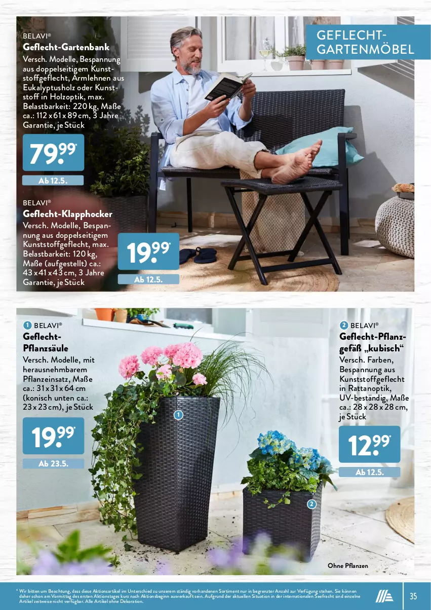 Aktueller Prospekt AldiSud - ALDI Garten - von 31.03 bis 30.04.2022 - strona 35 - produkty: alle artikel ohne dekoration, armlehnen, Bank, dekoration, dell, eis, elle, Garten, gartenbank, gartenmöbel, gin, hocker, Holz, kunststoffgeflecht, möbel, Mode, pflanze, pflanzen, Ti, ZTE