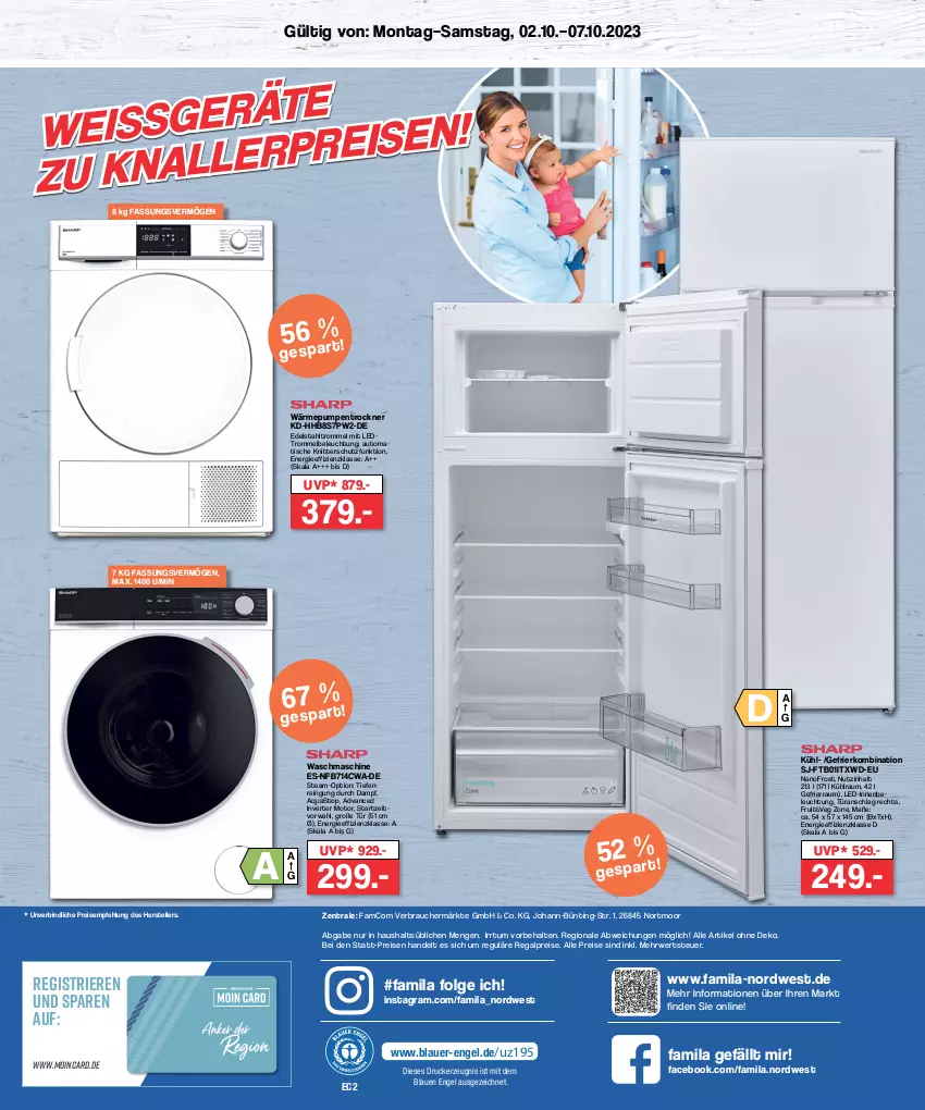 Aktueller Prospekt Famila - Prospekte - von 02.10 bis 07.10.2023 - strona 4 - produkty: aqua, aquastop, auer, auto, beleuchtung, drucker, edelstahl, eis, elle, Engel, gefrierkombination, kerze, LG, Rauch, regal, reis, rwe, teller, Ti, tisch, Trockner, trommel, wärmepumpentrockner, waschmaschine