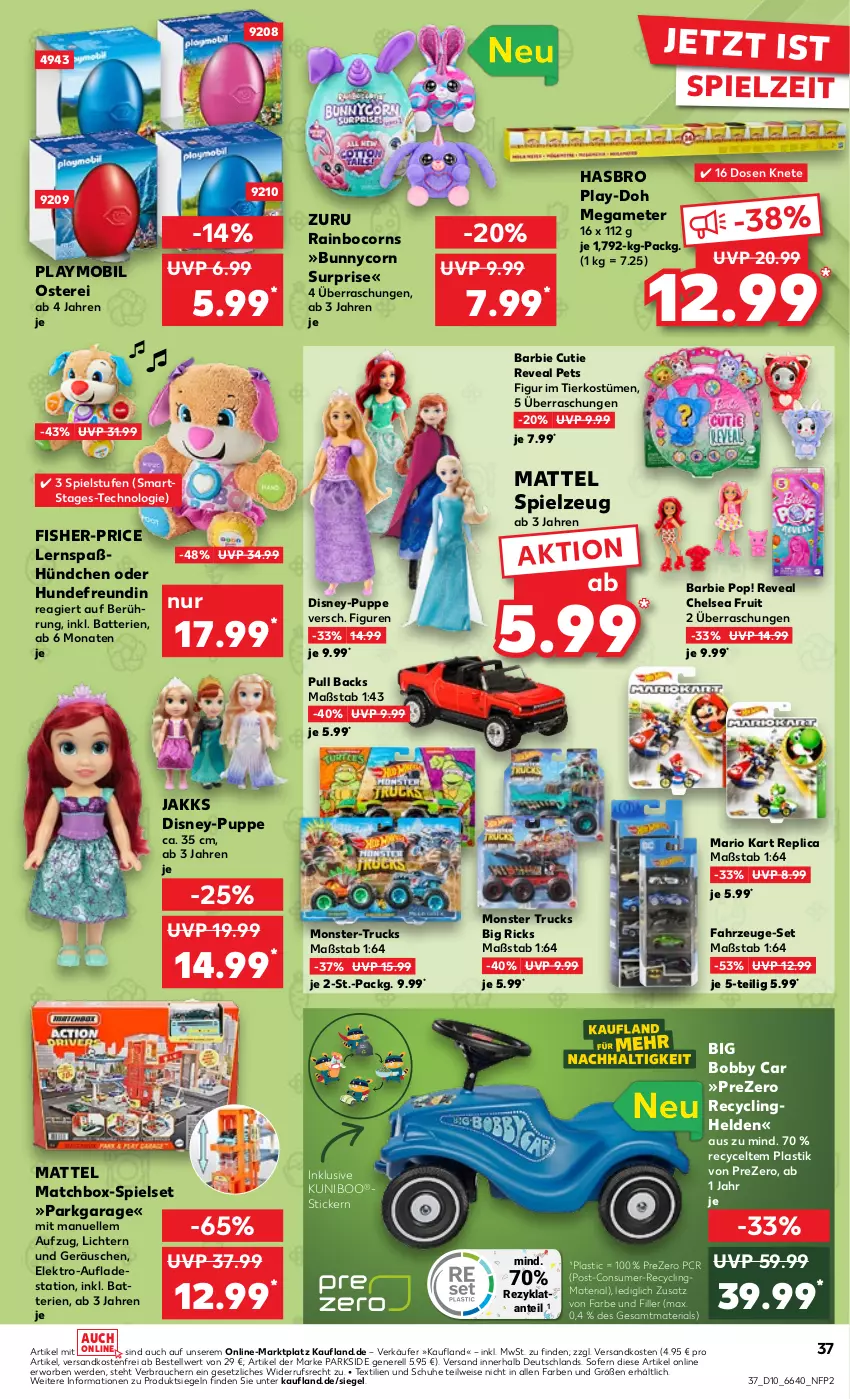 Aktueller Prospekt Kaufland - Prospekt - von 07.03 bis 13.03.2024 - strona 37 - produkty: asti, Barbie, batterie, batterien, Clin, disney, eis, Elektro, elle, erde, Hasbro, Mattel, monster, Monster Truck, ndk, Parkside, Play-Doh, playmobil, Puppe, Rauch, recyclingmaterial, rel, Ria, schuhe, spielzeug, Ti, versandkostenfrei