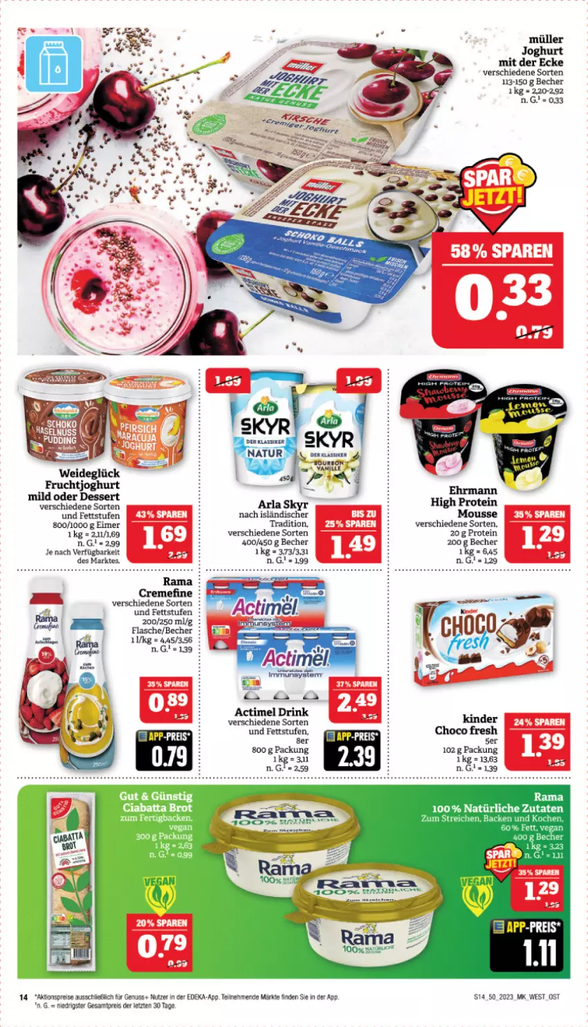 Aktueller Prospekt Marktkauf - Prospekt - von 10.12 bis 16.12.2023 - strona 14 - produkty: actimel, actimel drink, aktionspreis, arla, arla skyr, Becher, choco fresh, creme, deka, dessert, drink, eimer, eis, flasche, frucht, fruchtjoghurt, joghur, joghurt, joghurt mit der ecke, Kinder, Kinder Choco fresh, mousse, Müller, natur, nuss, reis, Skyr, Ti, ZTE