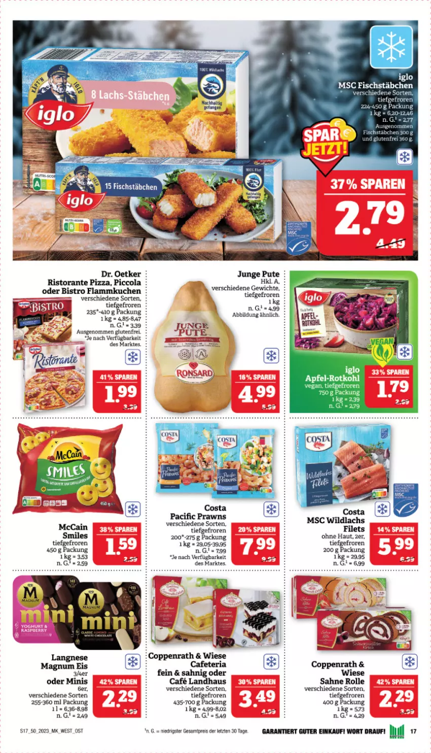 Aktueller Prospekt Marktkauf - Prospekt - von 10.12 bis 16.12.2023 - strona 17 - produkty: Cif, cola, coppenrath, Dr. Oetker, eis, filet, filets, fisch, fischstäbchen, flammkuchen, kuchen, lachs, lamm, magnum, pizza, prawns, reis, ristorante, ristorante pizza, sahne, Ti, Wild, wildlachs, ZTE