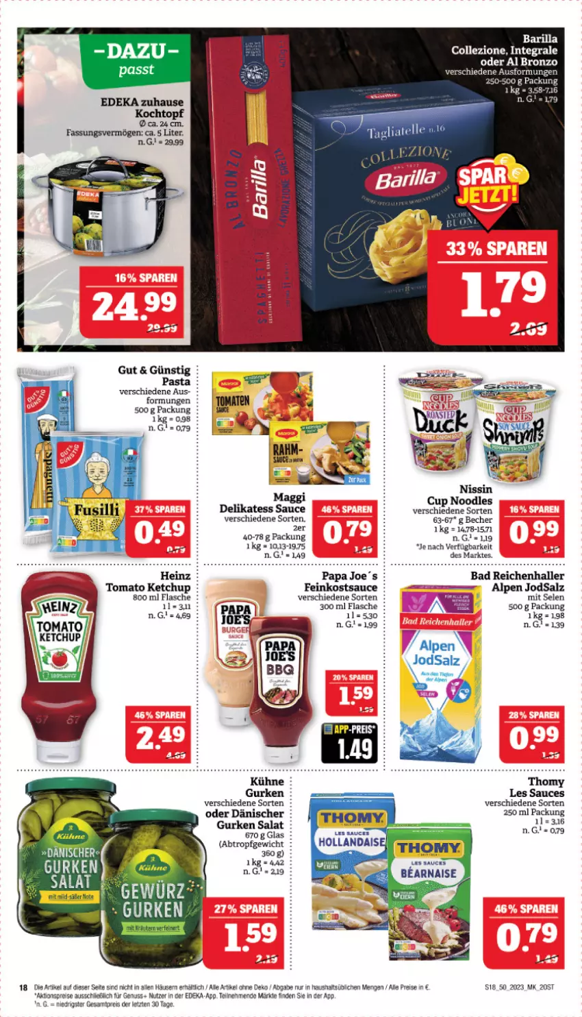 Aktueller Prospekt Marktkauf - Prospekt - von 10.12 bis 16.12.2023 - strona 18 - produkty: aktionspreis, Bad, barilla, Becher, deka, delikatess sauce, eis, elle, feinkost, flasche, gurke, gurken, heinz, ketchup, Kochtopf, maggi, nuss, pasta, reis, salat, salz, sauce, tagliatelle, thomy, thomy les sauces, Ti, tomato ketchup, topf, ZTE