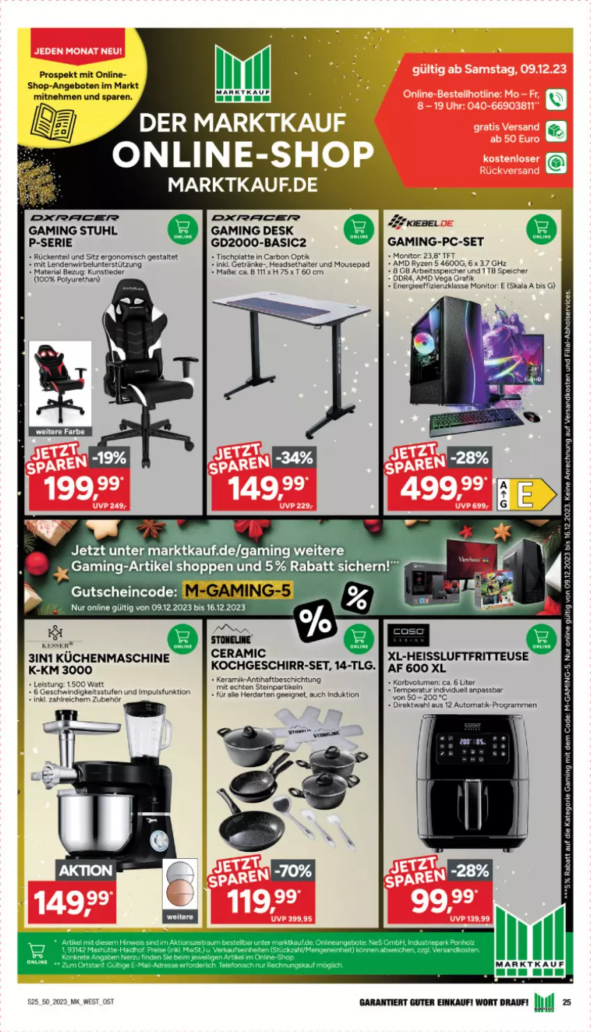 Aktueller Prospekt Marktkauf - Prospekt - von 10.12 bis 16.12.2023 - strona 25 - produkty: acer, angebot, angebote, auto, eis, ente, fritteuse, gaming-pc, geschirr, Geschirr-Set, getränk, getränke, gutschein, Headset, herdarten, HP, korb, küche, Küchen, küchenmaschine, latte, LG, monitor, ndk, Ria, ryzen, stuhl, Ti, tisch, tischplatte