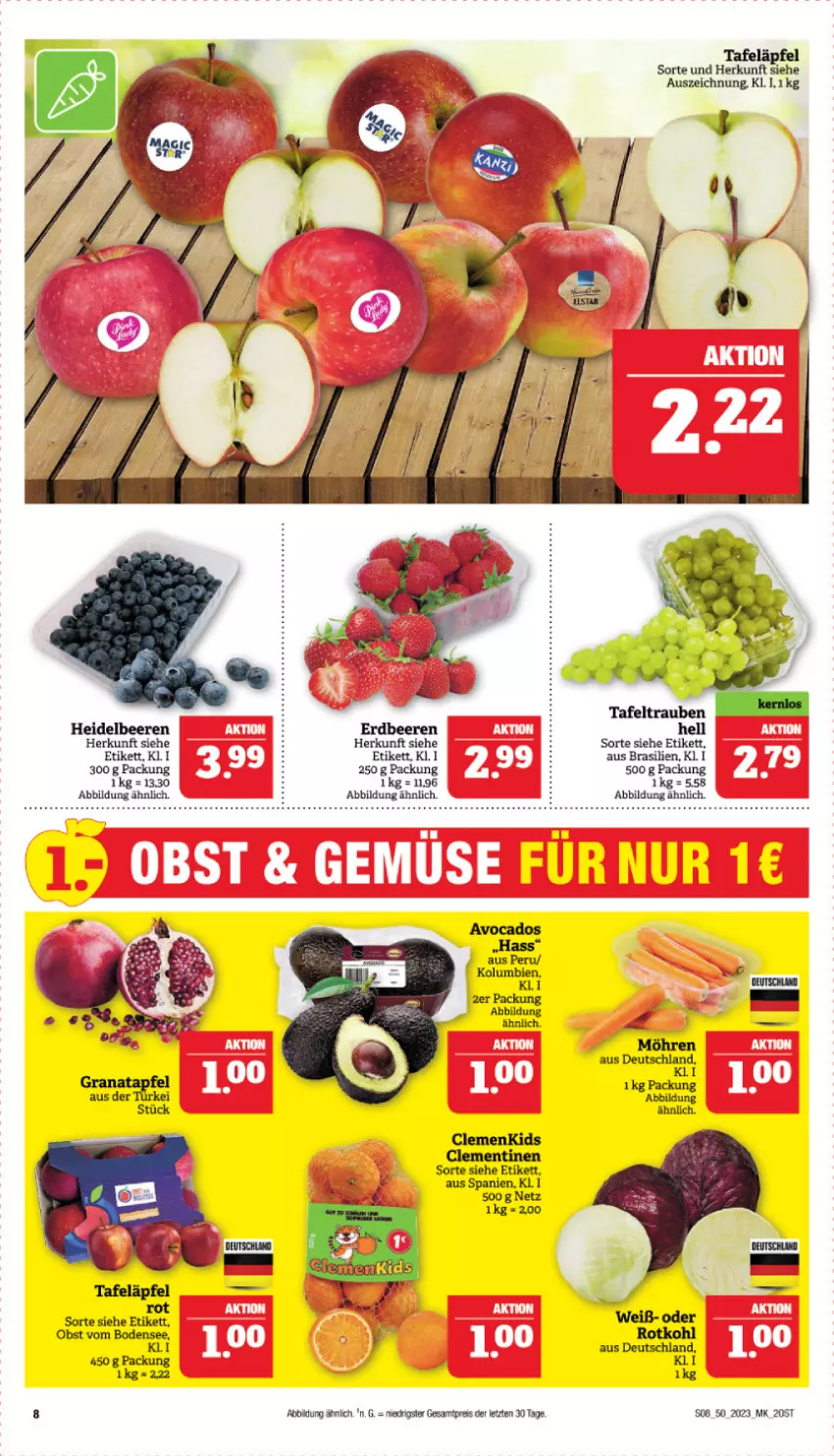 Aktueller Prospekt Marktkauf - Prospekt - von 10.12 bis 16.12.2023 - strona 8 - produkty: avocado, avocados, beere, beeren, clementinen, eis, heidelbeere, heidelbeeren, möhren, obst, reis, rotkohl, Ti, ZTE