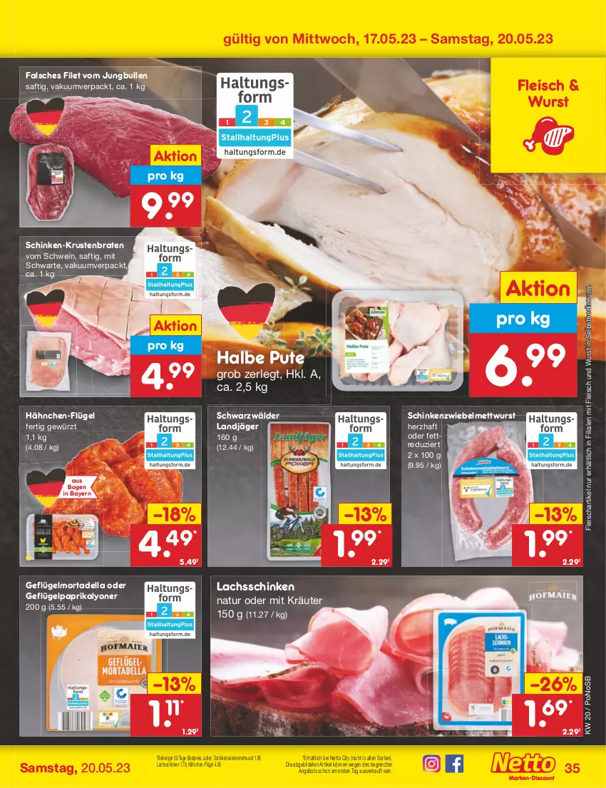 Aktueller Prospekt Netto Marken-Discount - Filial-Angebote - von 15.05 bis 20.05.2023 - strona 35 - produkty: angebot, bestpreis, braten, dell, eis, Falsches Filet, filet, fleisch, Geflügel, gewürz, jungbullen, kräuter, krustenbraten, lachs, lachsschinken, landjäger, lyoner, Mett, mettwurst, mortadella, natur, paprika, pute, reis, saft, schinken, schwein, Ti, wein, wurst, wurst in selbstbedienung, Yo, ZTE, zwiebel, zwiebelmettwurst