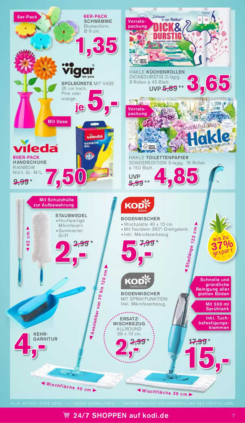 Aktueller Prospekt Kodi - Prospekte - von 28.05 bis 02.06.2022 - strona 7 - produkty: blume, blumen, bodenwischer, bürste, eis, elle, garnitur, hakle, hakle toilettenpapier, handschuhe, HP, Kehrgarnitur, küche, Küchen, küchenrolle, küchenrollen, latte, mikrofaser, orange, papier, Reinigung, reis, schuhe, schutzhülle, staubwedel, teller, Ti, toilettenpapier, tuc, Vase, wedel