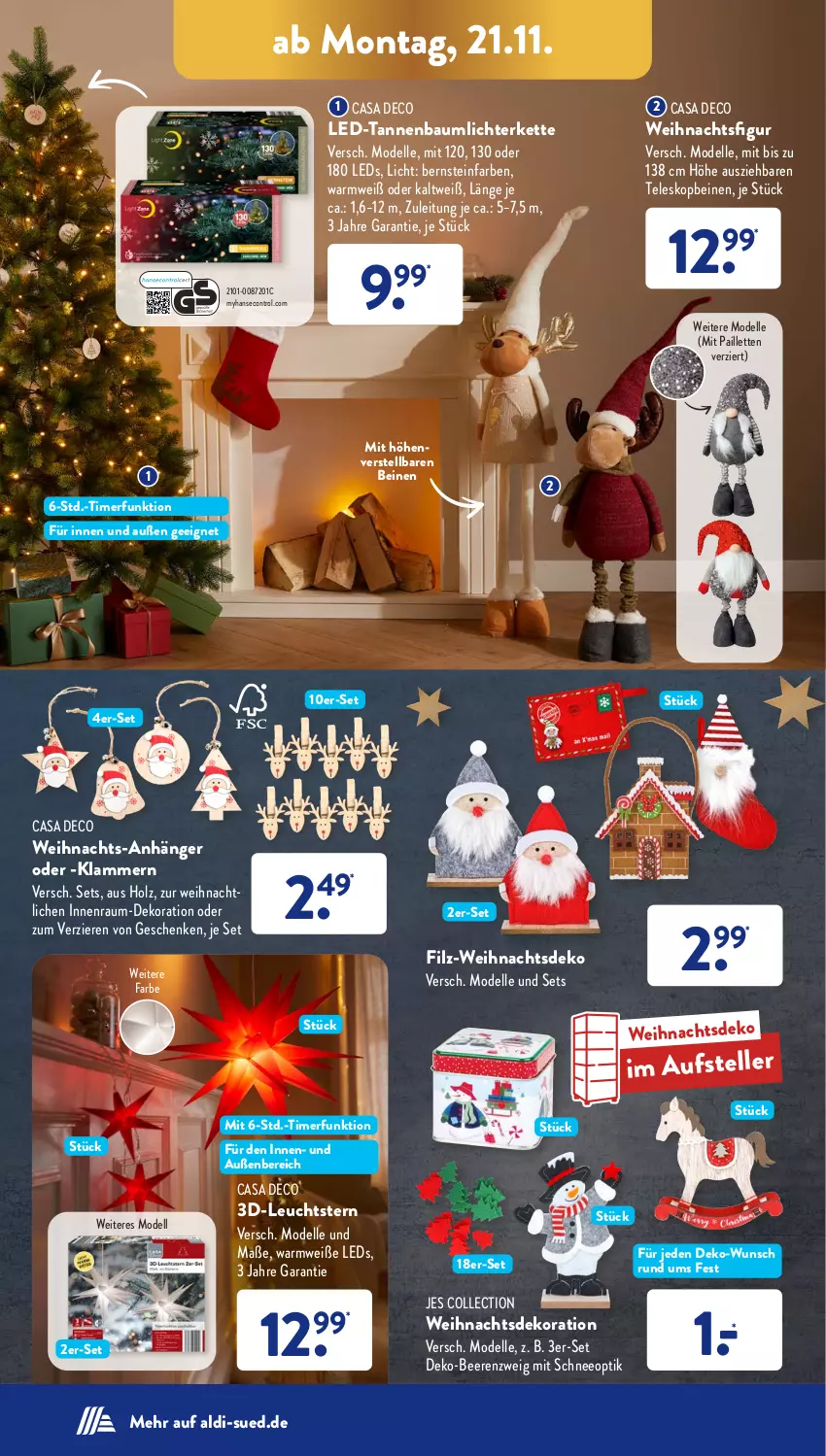 Aktueller Prospekt AldiSud - NÄCHSTE WOCHE - von 21.11 bis 26.11.2022 - strona 16 - produkty: aldi, Anhänger, Bau, beere, beeren, casa deco, dekoration, dell, elle, Holz, Kette, Klammern, lamm, leds, lichterkette, mit pailletten, Mode, pailletten, Tannenbaum, Teleskop, teller, Ti, timer, Weihnachtsfigur