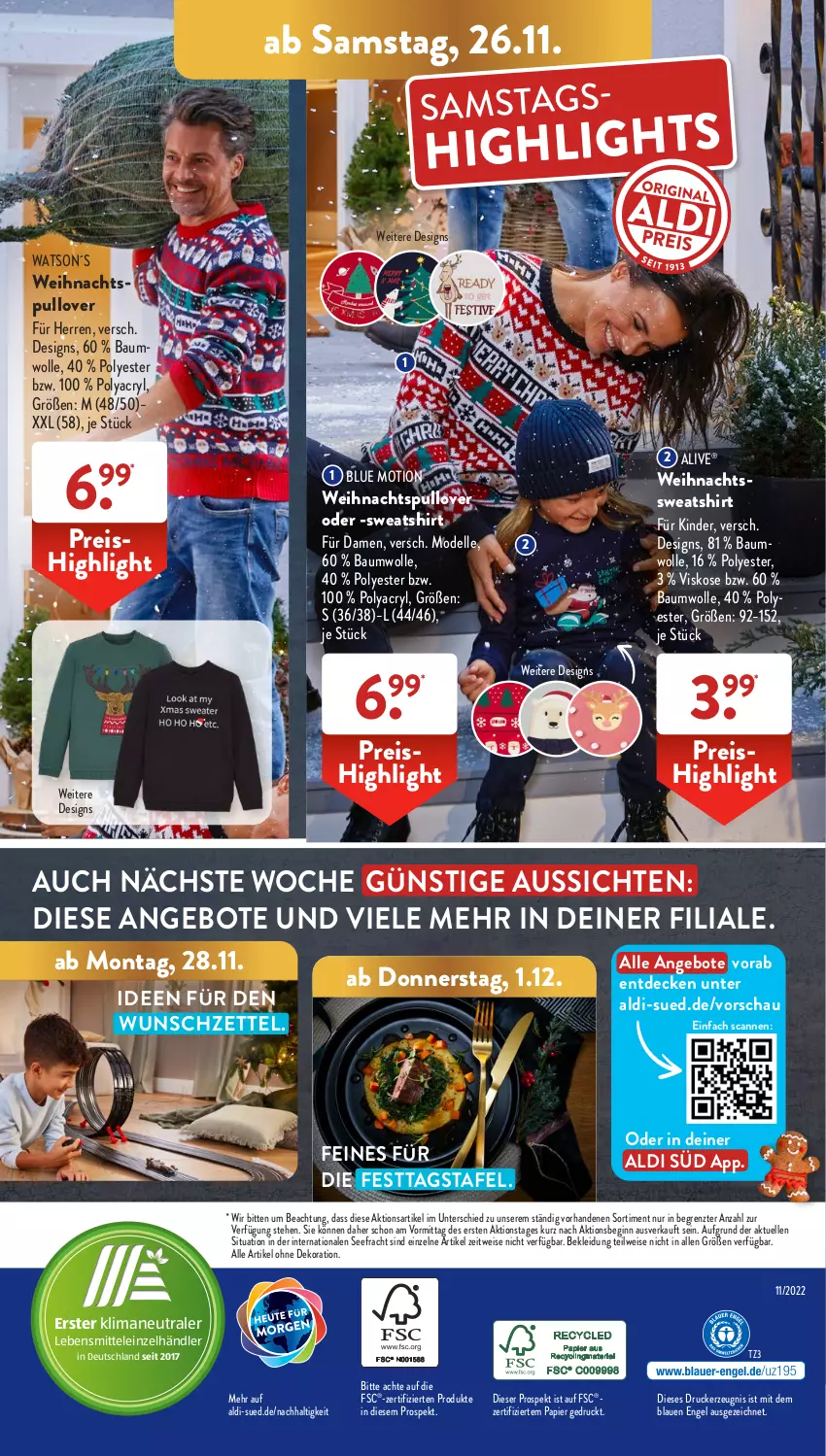 Aktueller Prospekt AldiSud - NÄCHSTE WOCHE - von 21.11 bis 26.11.2022 - strona 49 - produkty: aldi, alle artikel ohne dekoration, angebot, angebote, Bau, baumwolle, decke, dekoration, dell, drucker, eis, elle, Engel, gin, kerze, Kinder, kleid, Kleidung, lebensmittel, Mode, papier, Pullover, reis, shirt, Sweatshirt, Ti, wolle, ZTE