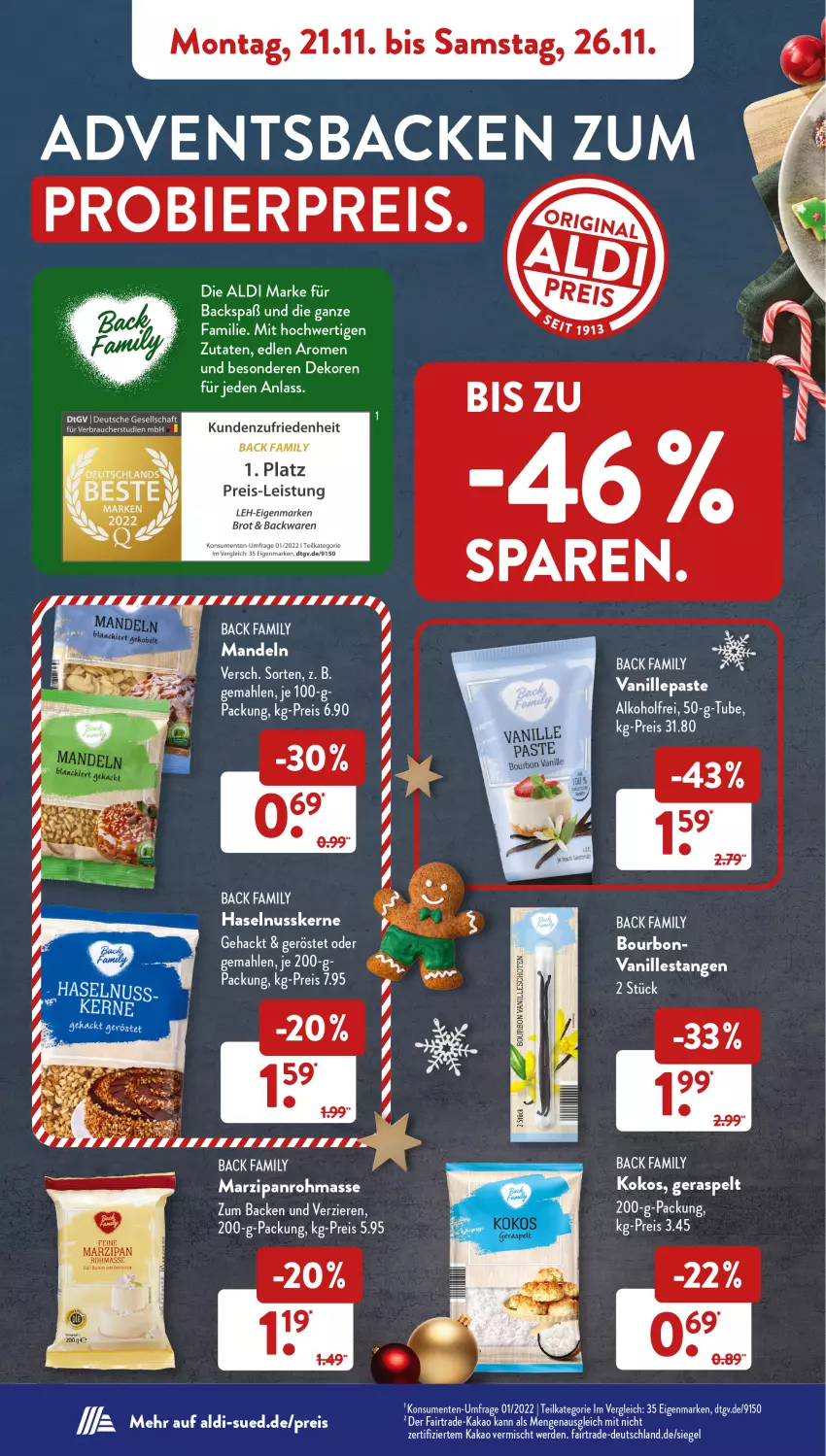 Aktueller Prospekt AldiSud - NÄCHSTE WOCHE - von 21.11 bis 26.11.2022 - strona 8 - produkty: aldi, backwaren, bourbon, bourbon vanille, brot, eis, haselnuss, kakao, Kette, kokos, LG, mandel, mandeln, marzipan, nuss, reis, tee, Ti, vanille, Vanillestange