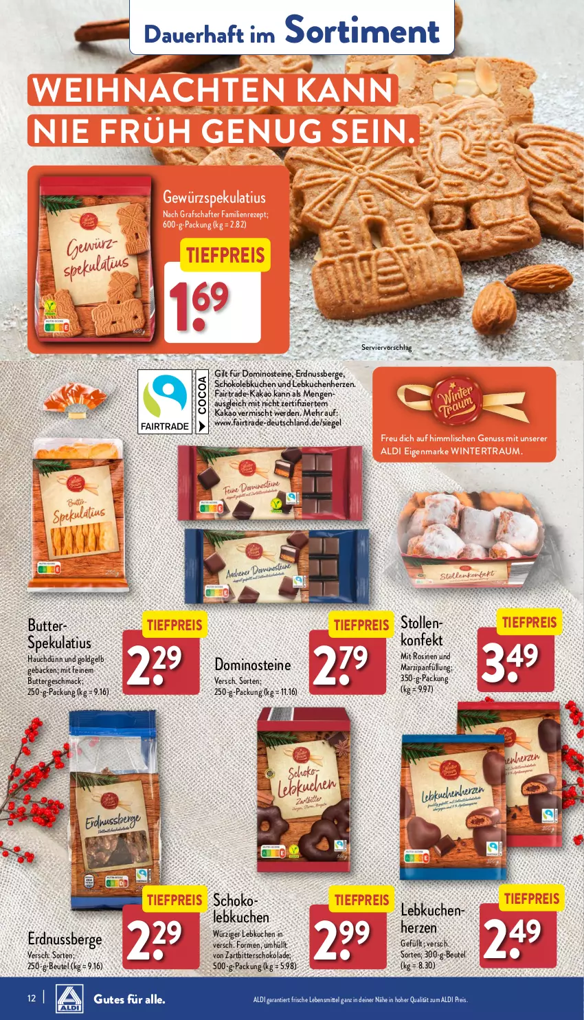 Aktueller Prospekt Aldi Nord - Von Montag - von 02.09 bis 07.09.2024 - strona 12 - produkty: aldi, auer, beutel, butter, Butterspekulatius, Dominosteine, eis, erde, erdnuss, geback, gewürz, grafschafter, kakao, kuchen, lebensmittel, Lebkuchen, mac, marzipan, Marzipanfüllung, nuss, reis, rezept, schoko, schokolade, Stollen, Ti, tiefpreis, weihnachten, Zartbitterschokolade