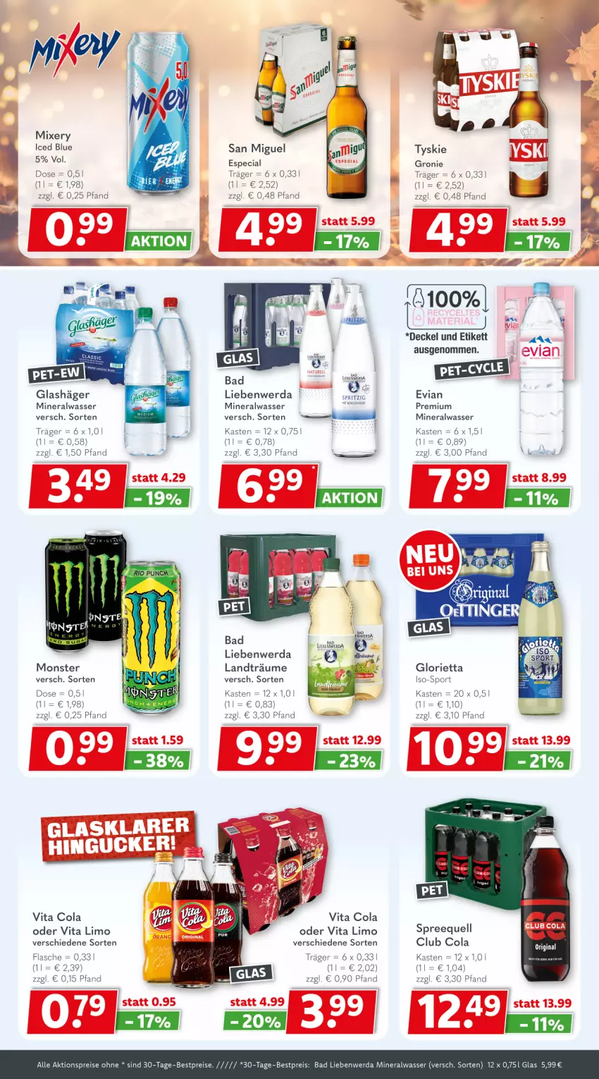Aktueller Prospekt Getraenkeland - von 12.10 bis 24.10.2025 - strona 4 - produkty: aktionspreis, Alwa, Bad, Bad Liebenwerda, bestpreis, bestpreise, cola, decke, Deckel, eis, flasche, limo, mineralwasser, Mixer, mixery, monster, reis, Sport, Spreequell, Ti, tyskie, vita, Vita C, wasser