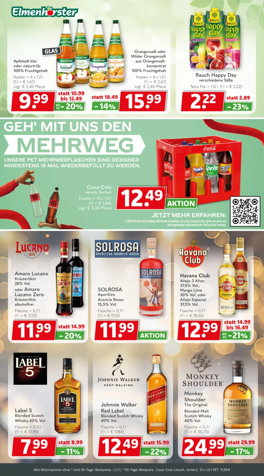 Aktueller Prospekt Getraenkeland - von 12.10 bis 24.10.2025 - strona 5 - produkty: aktionspreis, alkohol, amaro, apfel, apfelsaft, bestpreis, bestpreise, blended scotch, blended scotch whisky, coca-cola, cola, eis, flasche, frucht, gin, Happy Day, Havana Club, johnnie walker, kräuter, kräuterlikör, likör, mango, natur, oder kräuter, orange, orangen, orangensaft, Rauch, reis, saft, säfte, scotch, scotch whisky, Ti, whisky