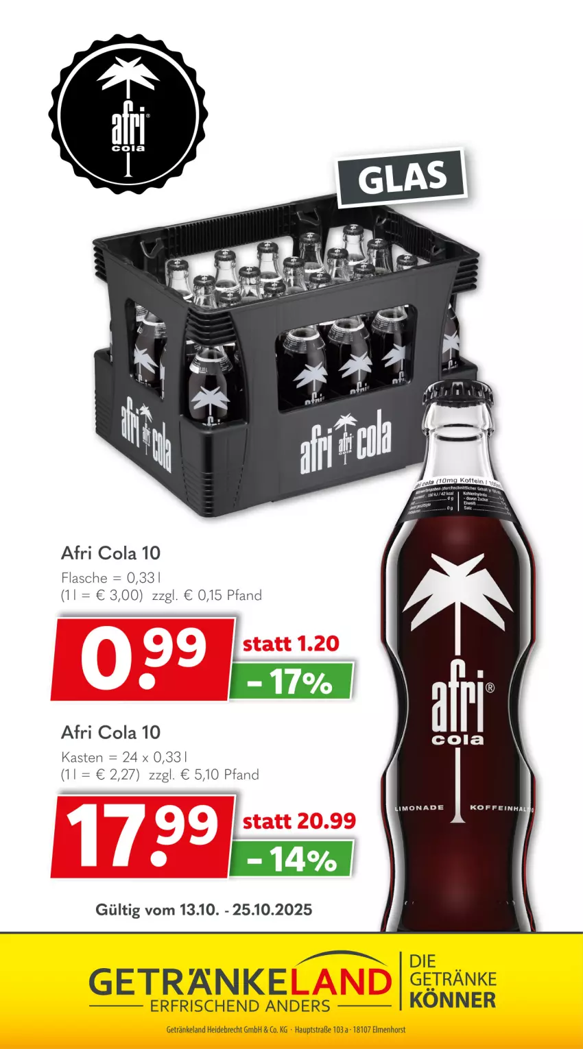 Aktueller Prospekt Getraenkeland - von 12.10 bis 24.10.2025 - strona 7 - produkty: Afri Cola, Bad, cola, Elan, flasche, getränk, getränke, Ti