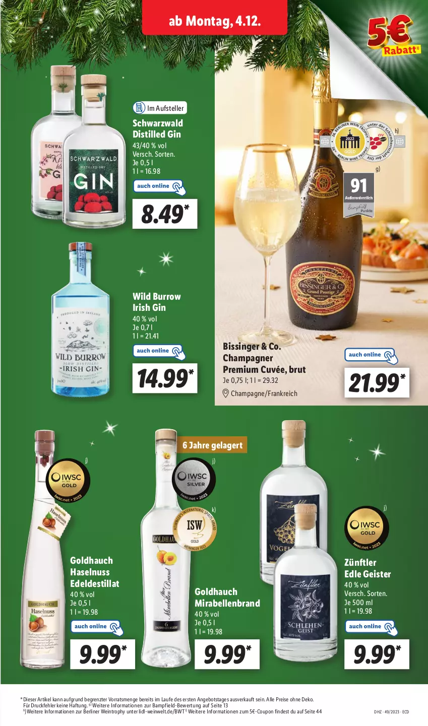 Aktueller Prospekt Lidl - Aktionsprospekt - von 04.12 bis 09.12.2023 - strona 17 - produkty: angebot, berliner, brut, champagne, champagner, coupon, cuvée, eis, elle, gin, haselnuss, nuss, reis, teller, Ti, wein, Wild, ZTE