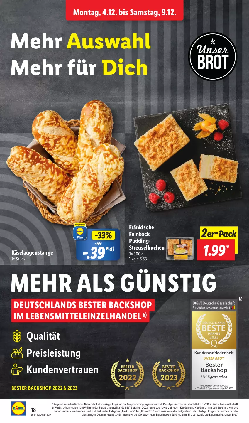 Aktueller Prospekt Lidl - Aktionsprospekt - von 04.12 bis 09.12.2023 - strona 20 - produkty: angebot, brot, coupon, eis, Käse, kuchen, Laugenstange, lebensmittel, LG, pudding, Rauch, reis, Streuselkuchen, Ti