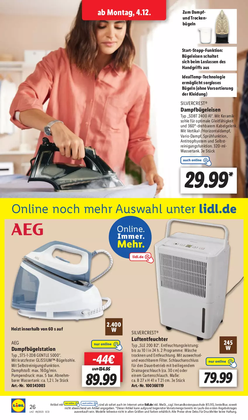 Aktueller Prospekt Lidl - Aktionsprospekt - von 04.12 bis 09.12.2023 - strona 30 - produkty: aeg, angebot, auer, dell, eis, elle, Garten, gartenschlauch, gliss, kleid, Kleidung, LG, Liege, Luftentfeuchter, Mode, ndk, Reinigung, reis, Schal, Schale, schlauch, silvercrest, Ti, wasser, wassertank, ZTE