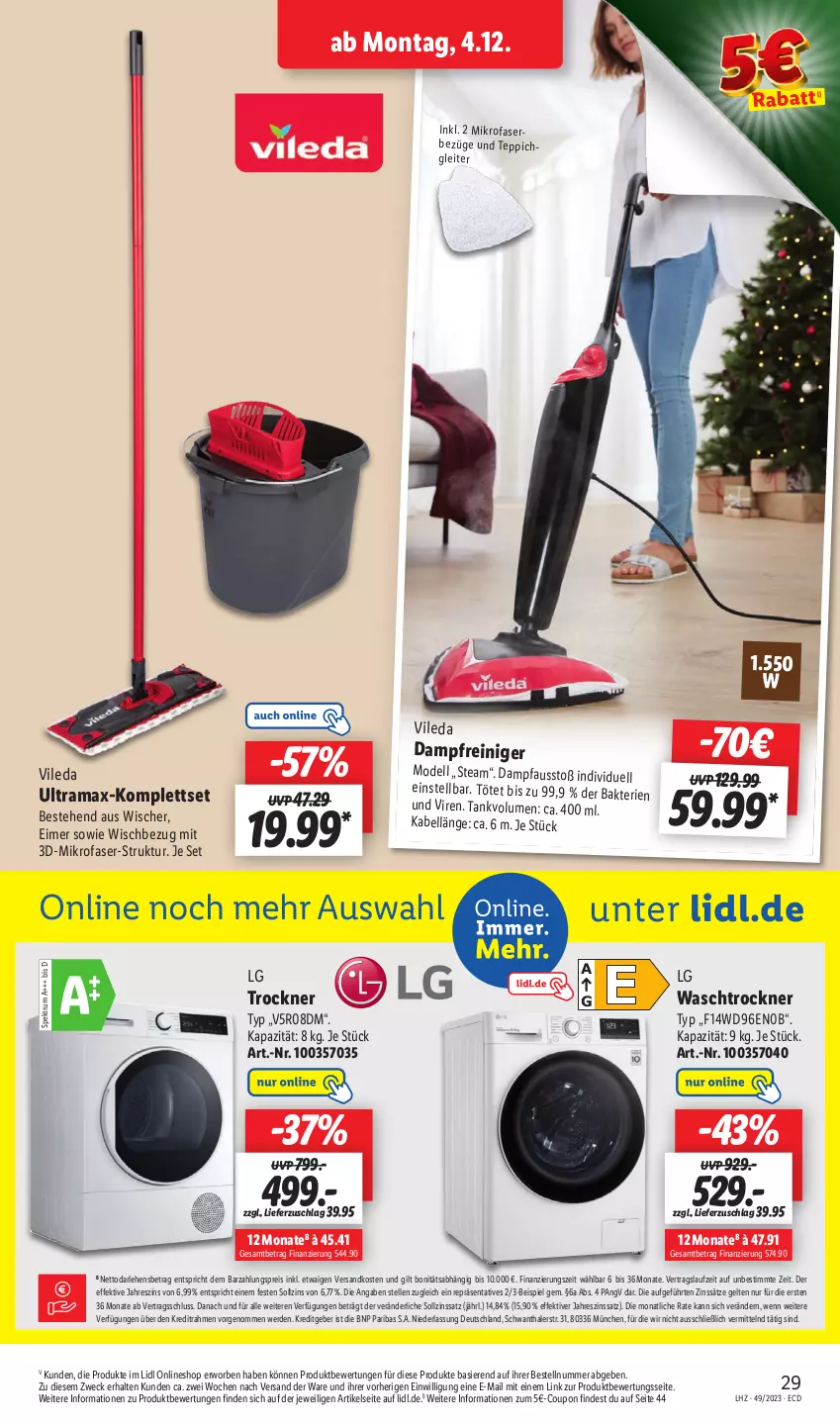 Aktueller Prospekt Lidl - Aktionsprospekt - von 04.12 bis 09.12.2023 - strona 33 - produkty: coupon, dampfreiniger, dell, eimer, eis, elle, erde, gefu, LG, mikrofaser, Mode, ndk, Pfau, rama, reiniger, reis, rum, Spektrum, teppich, Ti, Trockner, vileda, waschtrockner, weck